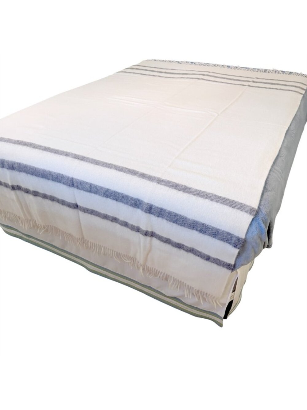 Silkeborg Uldspinderi Denmark Wool Throw Blanket Cream Gray Stripe 140X240cm